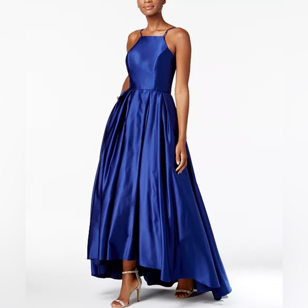 Betsy & Adam High Low Blue Satin formal gown - NWT Size 10